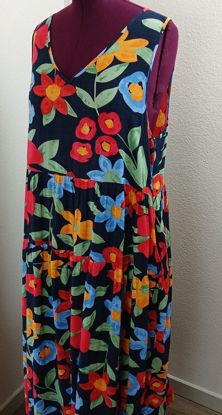Yesno Sleeveless Cotton Floral Maxi Dress 2XL black colorful pockets tiered